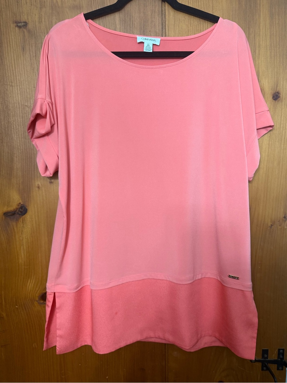 Calvin Klein Coral Orange Two-Tone Short Sleeve Tunic